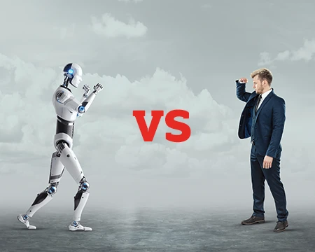 A marketer using AI tools on a computer to amplify creativity