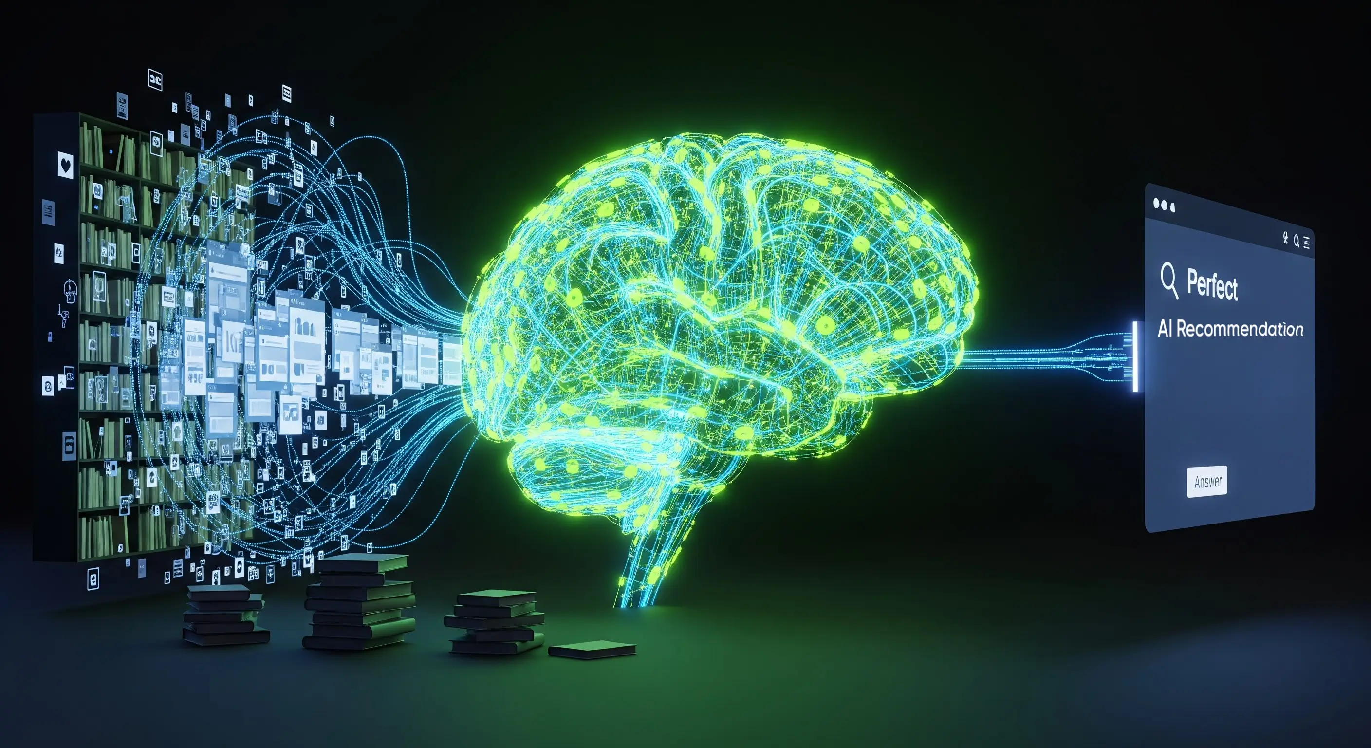 An AI brain processing information and delivering a featured answer, symbolizing AI SEO and Generative Engine Optimization.