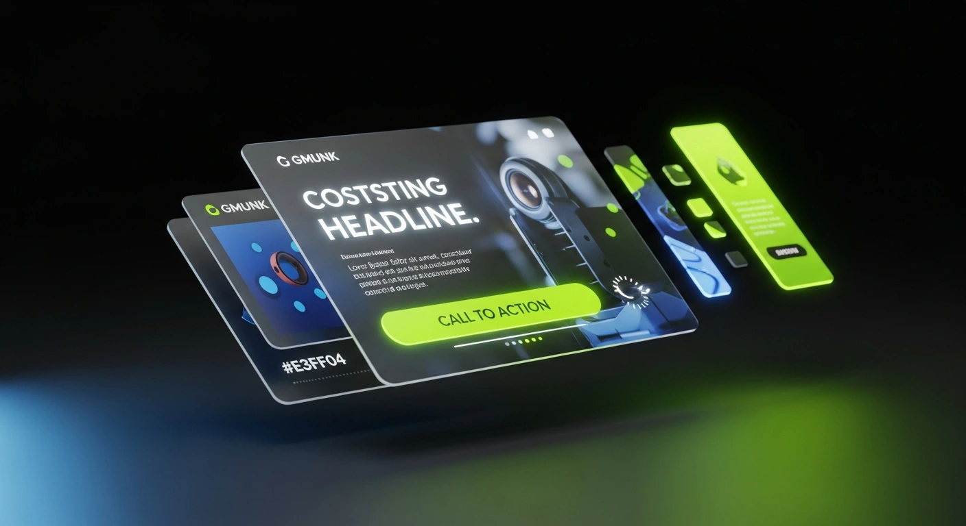 A designer creating a high-contrast digital ad with a clear call-to-action button.