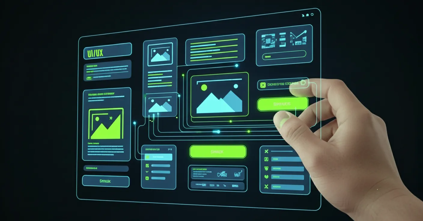 A designer arranging UI elements on a screen, demonstrating how graphic design enhances user experience (UX).