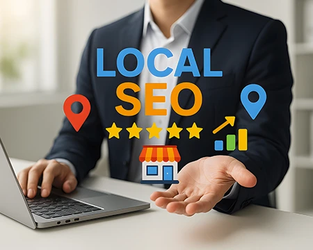 A map showing a business ranking high in local SEO search results
