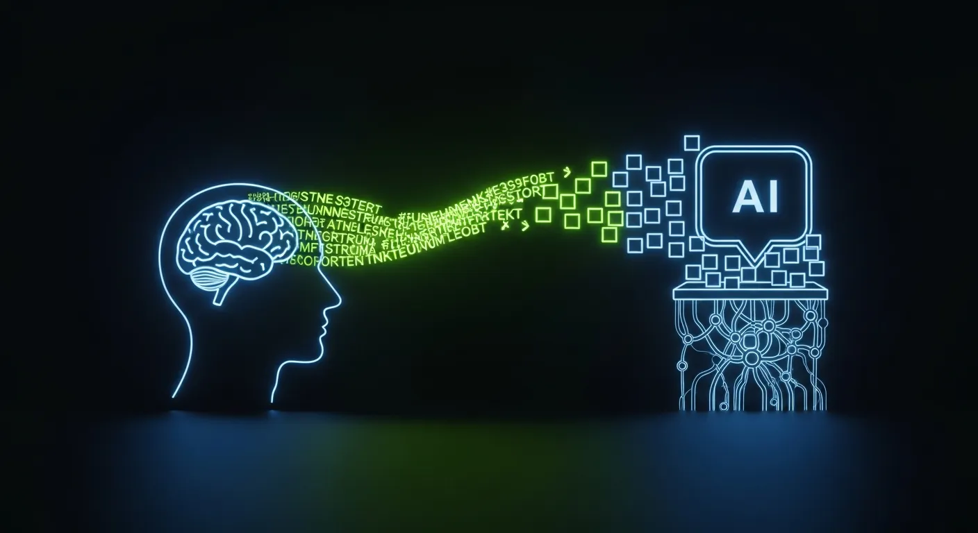 A writer's words being transformed into structured data for an AI, symbolizing writing for AI Overviews.