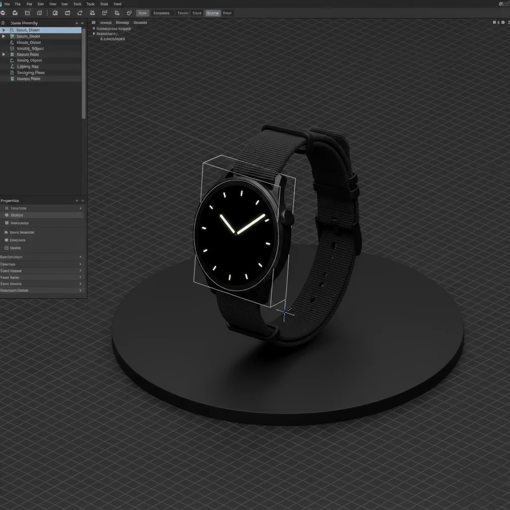 Technical 3D render of the Horizon Smartwatch, showing its wireframe structure and detailed construction, ideal for showcasing engineering.