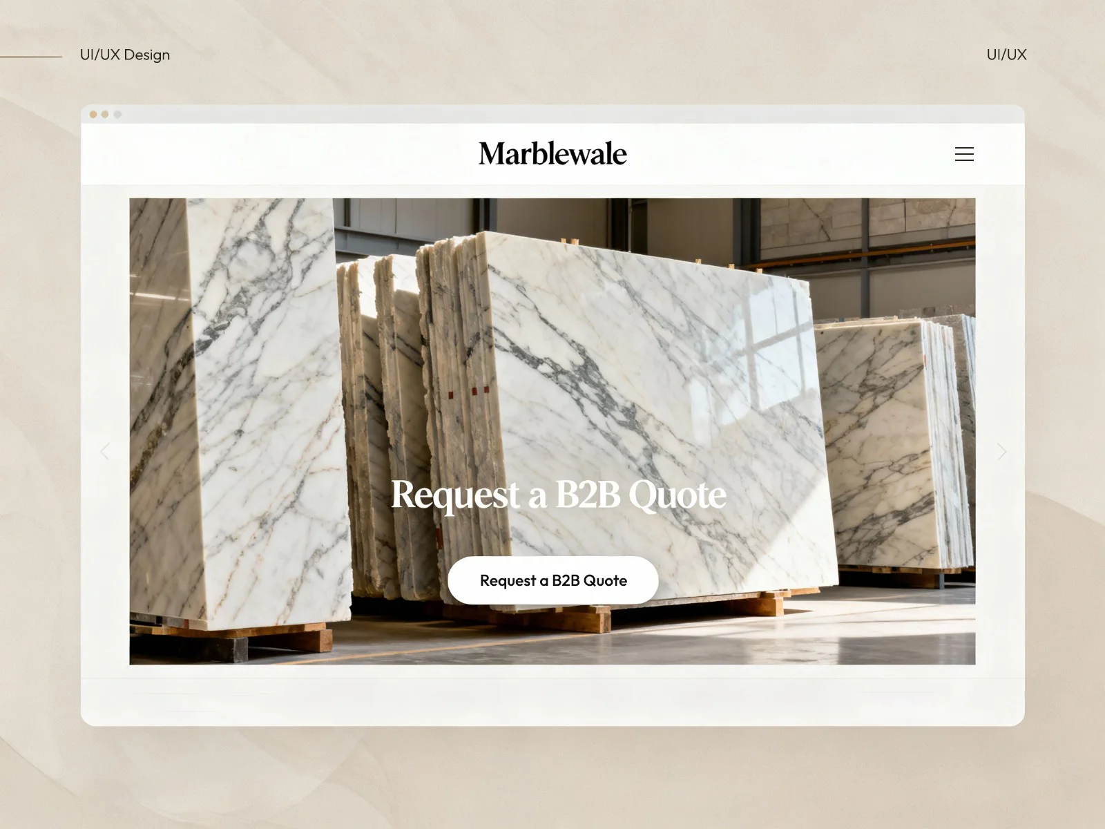 A mockup of the clean and professional Marblewale.in website homepage.