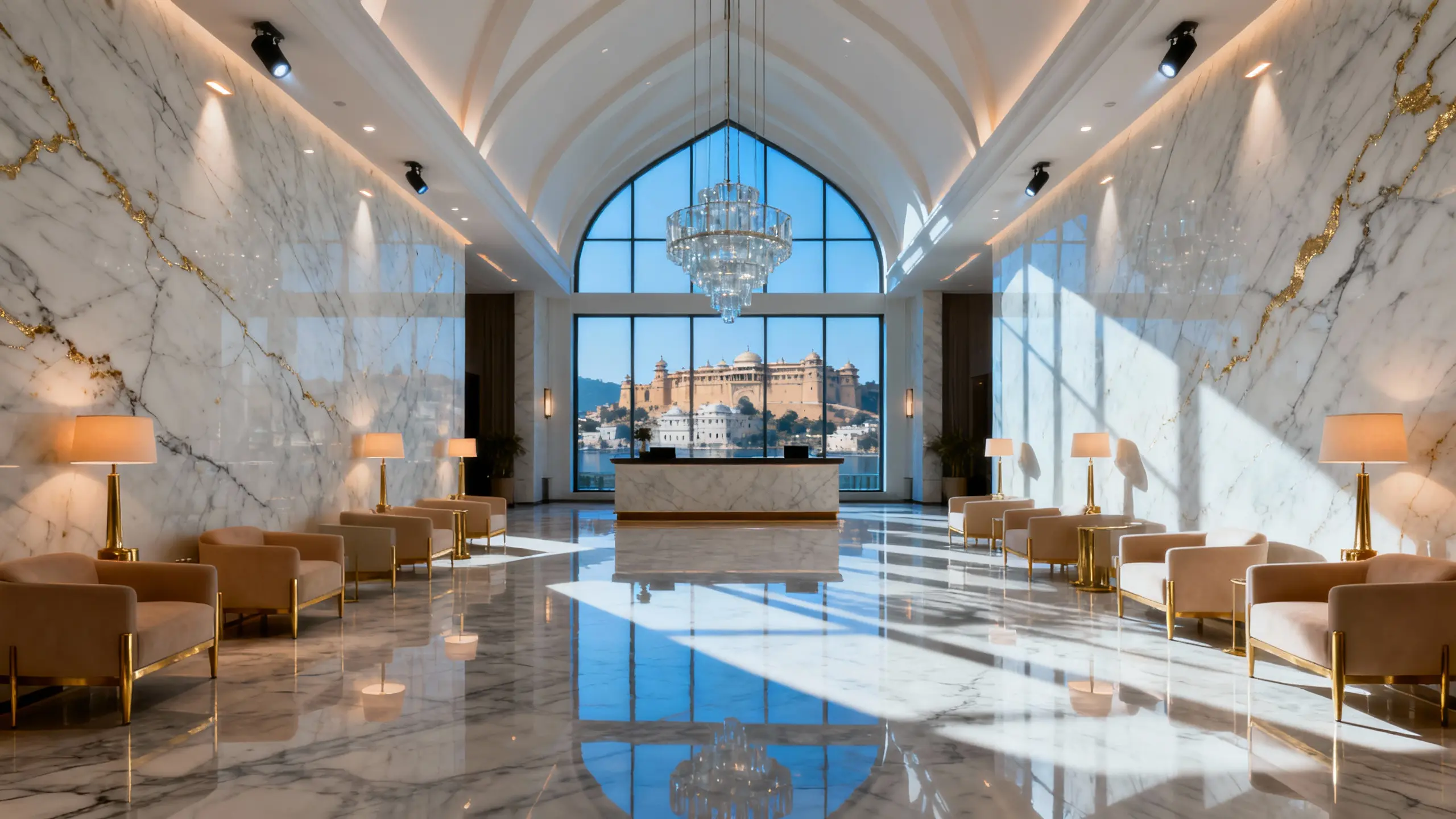 Hero image for the Marblewale case study, showing a luxurious modern interior with polished marble floors.