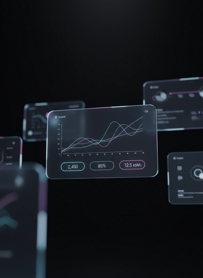 An abstract 3D visualization of a clean user interface, representing the ROI maximization achieved by redesigning the Synthara AI landing page.