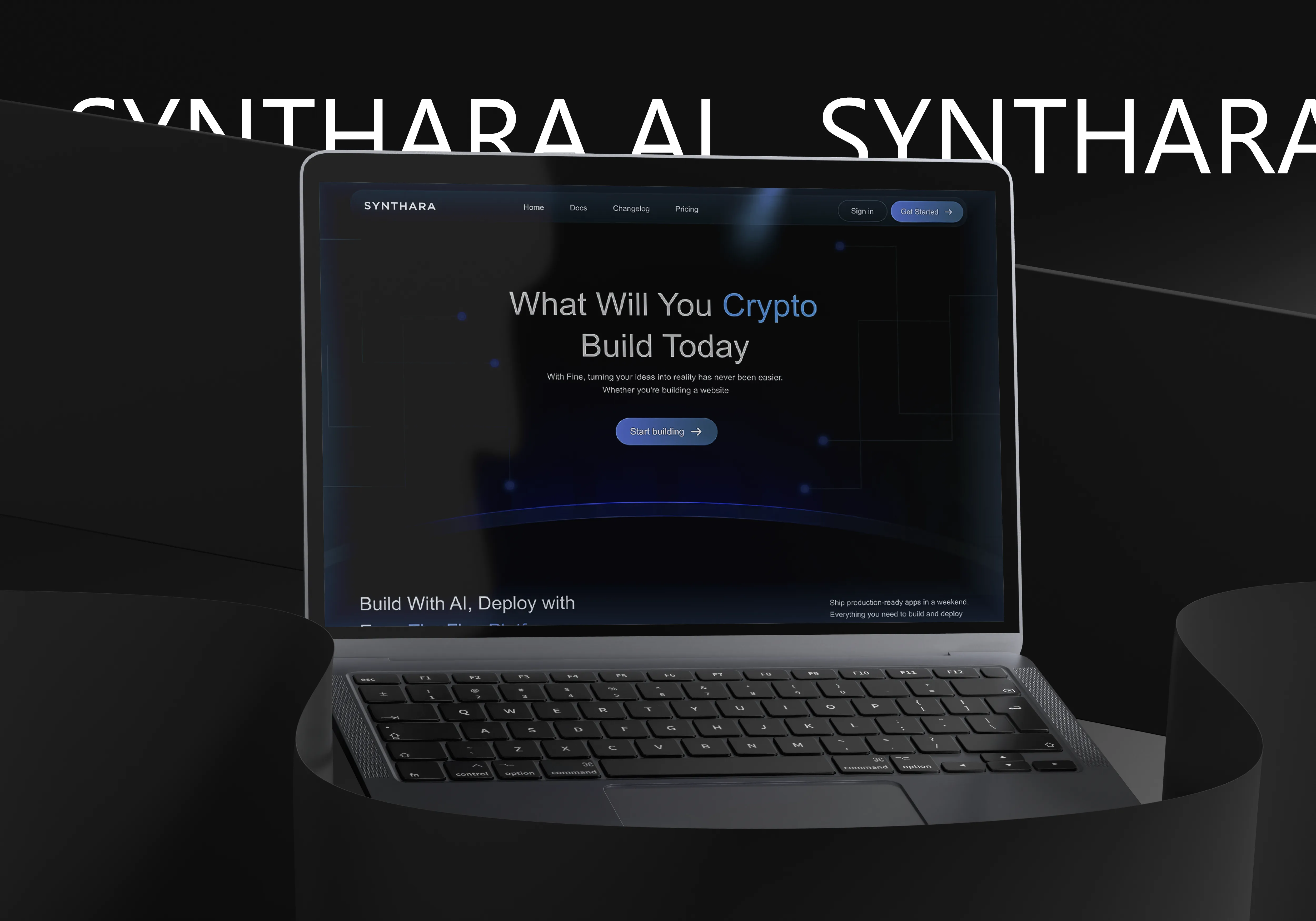 Hero image for the Synthara case study, showcasing the redesigned high-converting landing page on a futuristic display.