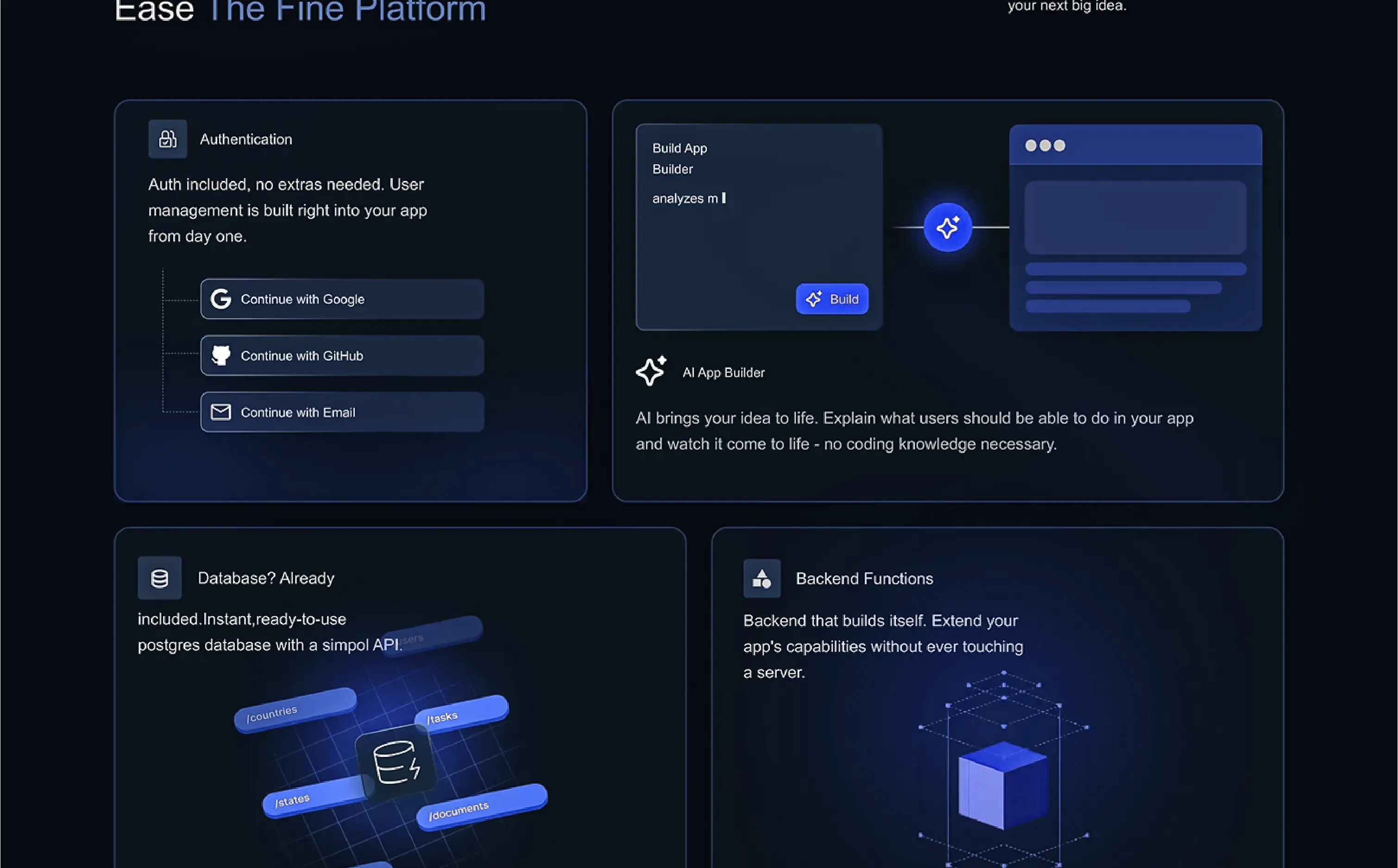 The 'Multiple Solutions' section of the Synthara landing page, showing clean UI cards for different features.